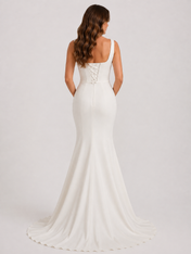 Elegant Square Neck Satin Sheath Wedding Dress with Lace-Up Back and Chapel Train