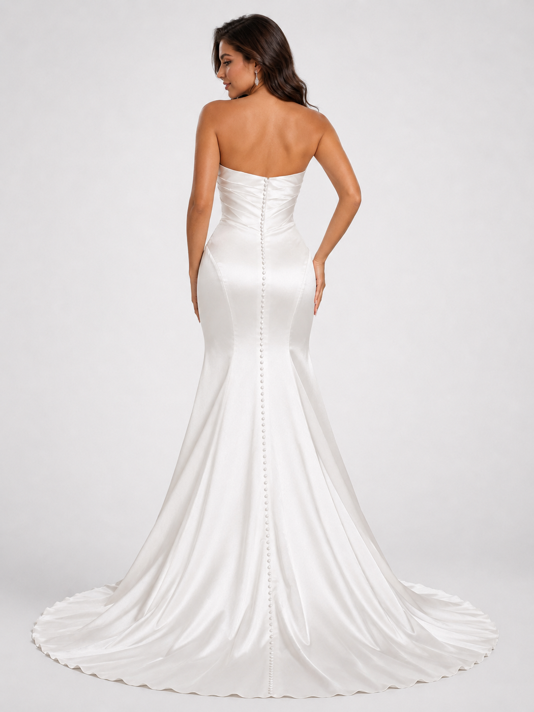 Elegant Ruched Satin Sheath Wedding Dress with Sweep Train