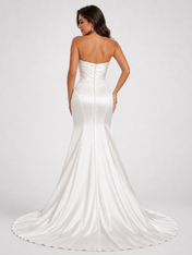 Elegant Ruched Satin Sheath Wedding Dress with Sweep Train