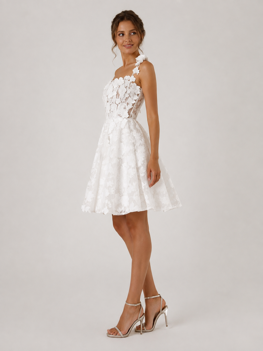 Charming One-Shoulder Floral Applique Short A-Line Wedding Dress