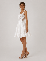 Charming One-Shoulder Floral Applique Short A-Line Wedding Dress