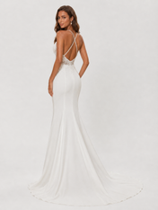 Elegant Beaded Lace Applique Satin Sheath Wedding Dress with Sweep Train