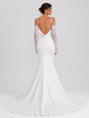 Elegant Spaghetti Strap Cowl Neck Satin Mermaid Wedding Dress with Detachable Lace Sleeves and Chapel Train