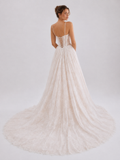 Elegant Spaghetti Strap Corset Lace A-Line Wedding Dress with Chapel Train