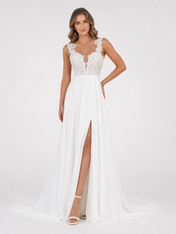 Elegant Sleeveless Lace Applique Chiffon A-Line Wedding Dress with High Slit and Chapel Train