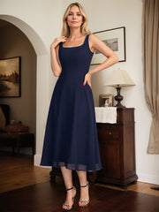 A-line Square Tea-Length Chiffon Mother of the Bride Dress