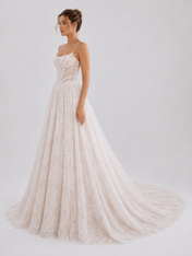 Elegant Spaghetti Strap Corset Lace A-Line Wedding Dress with Chapel Train