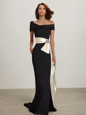 Party Dress Sleeveless Black Off the Shoulder Floor-Length Dress