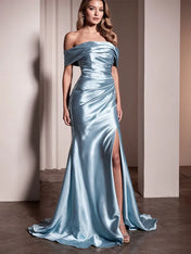 Party Dress Sky Blue Sleeveless High Slit Mermaid Skirt