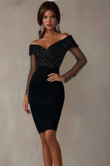 Cocktail Party Dress Off Shoulder Sequin Mesh Bodycon Mini Dress