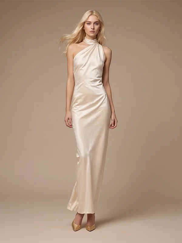 Party Dress Elegant Champagne Off Shoulder Maxi Dress