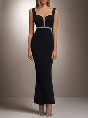 Semi-Formal Party Dress Black Silver Embellished Slim Midi Dress