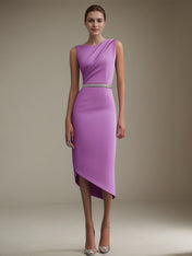 Semi-Formal Party Dress Round Neck Purple Sleeveless Asymmetrical Dresses