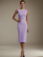 Wedding Guest Dress Purple Sleeveless Rhinestone Fit Tea-Length Dresses