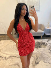 White V Neck Pearl Embellished Short Homecoming Dresses