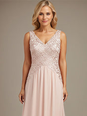 Burgundy A-line V Neck Floor-Length Lace Chiffon Mother of the Bride Dresses