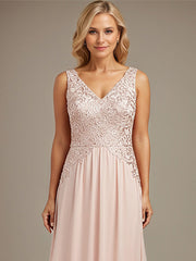 Burgundy A-line V Neck Floor-Length Lace Chiffon Mother of the Bride Dresses