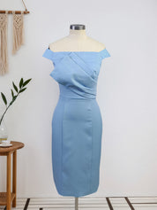 Blue Ruched Off The Shoulder Sheath Short Homecoming Dress