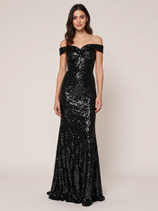 Black A Line Off-the-Shoulder Sequins Long Formal Dresses