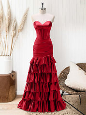 Green Mermaid Strapless Corset Tiered Long Prom Dress