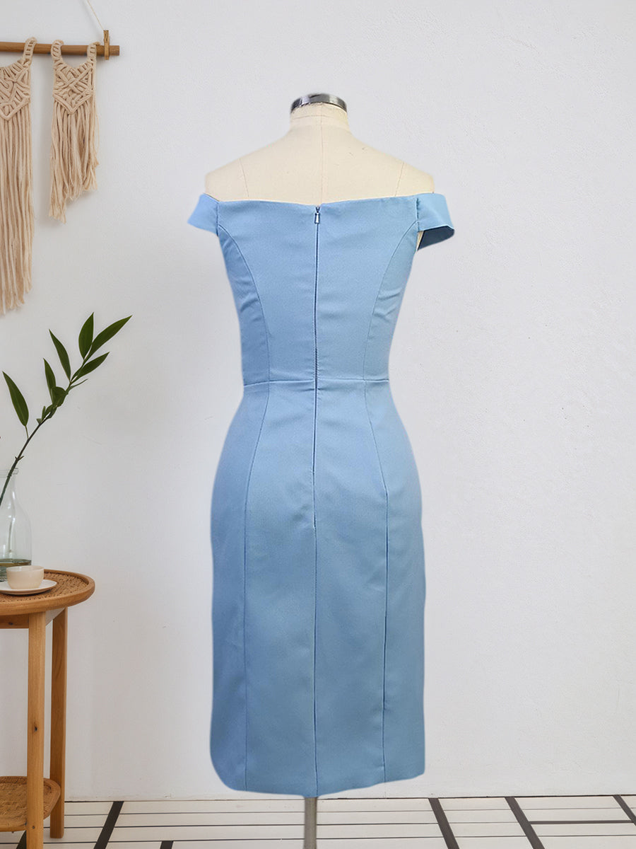 Blue Ruched Off The Shoulder Sheath Short Homecoming Dress
