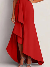 Formal Dress Red One-Shoulder Asymmetrical Floor-Length Gown