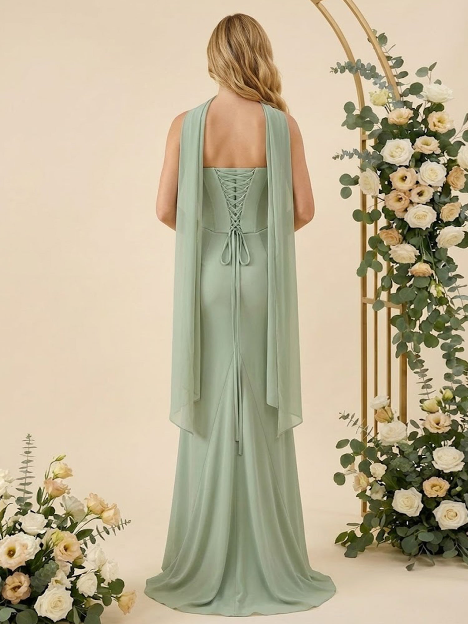 Strapless Mermaid Satin Long Bridesmaid Dresses with Scarf