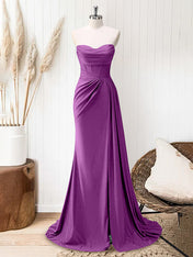 Glitter Royal Blue Strapless Mermaid Long Prom Dress with Slit