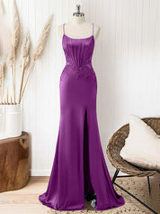 Red Mermaid Corset Spaghetti Straps Long Prom Dress with Appliques