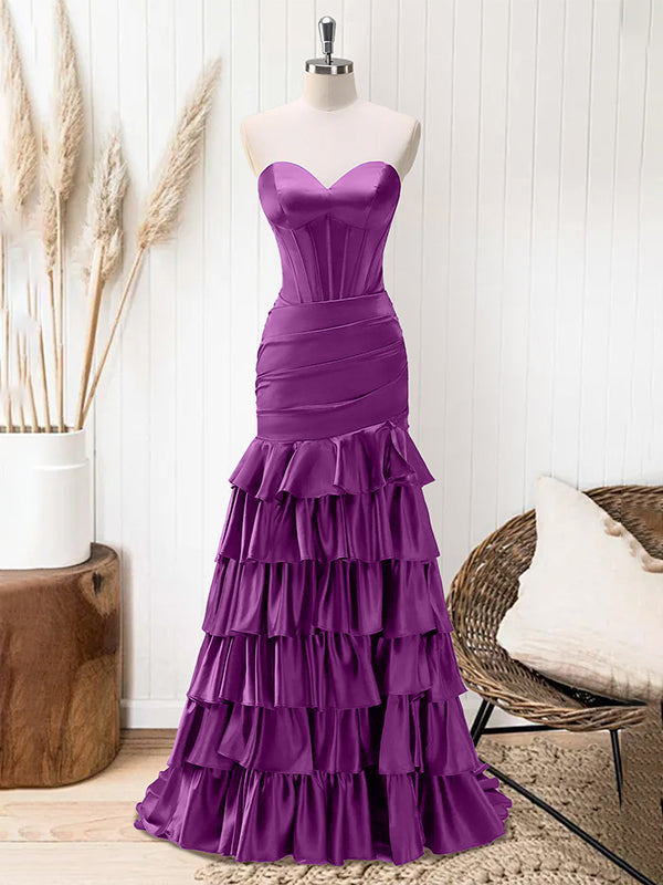 Green Mermaid Strapless Corset Tiered Long Prom Dress