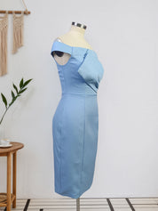 Blue Ruched Off The Shoulder Sheath Short Homecoming Dress