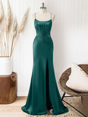 Red Mermaid Corset Spaghetti Straps Long Prom Dress with Appliques