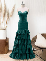 Green Mermaid Strapless Corset Tiered Long Prom Dress