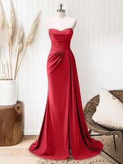 Glitter Royal Blue Strapless Mermaid Long Prom Dress with Slit