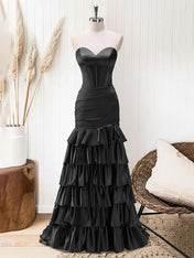 Green Mermaid Strapless Corset Tiered Long Prom Dress