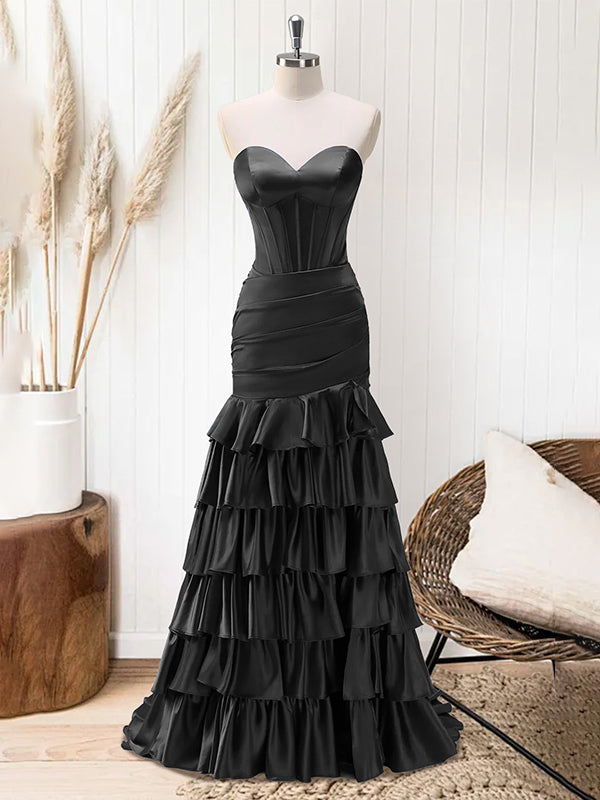 Green Mermaid Strapless Corset Tiered Long Prom Dress