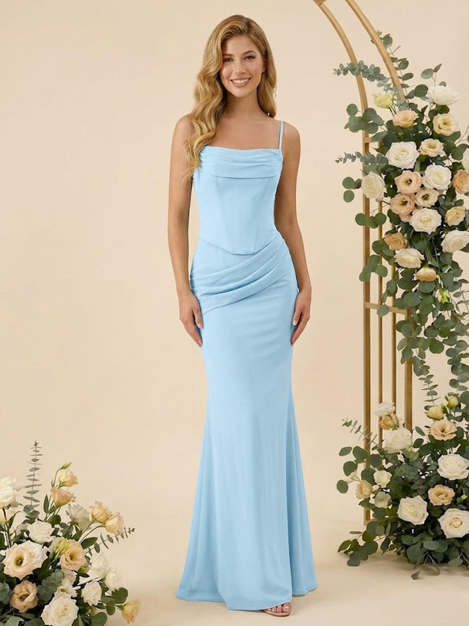 Strapless Mermaid Satin Long Bridesmaid Dresses with Scarf