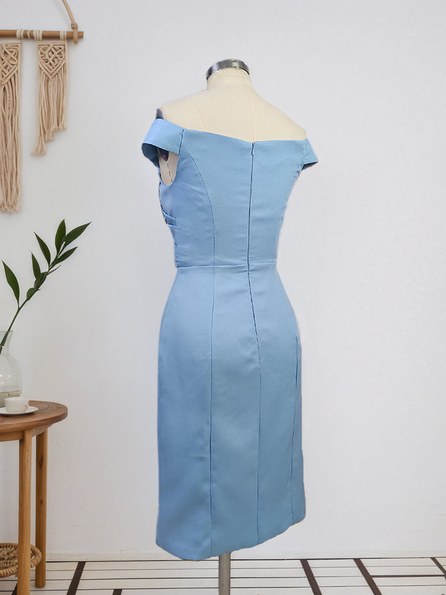 Blue Ruched Off The Shoulder Sheath Short Homecoming Dress