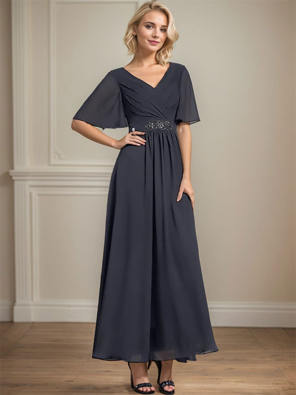 Dreamylily A-line V-Neck Ankle-Length Chiffon Mother of the Bride Dress