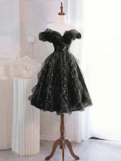 Whimsical Lavender Glitter Tulle Off-the-Shoulder Mini Homecoming Dress