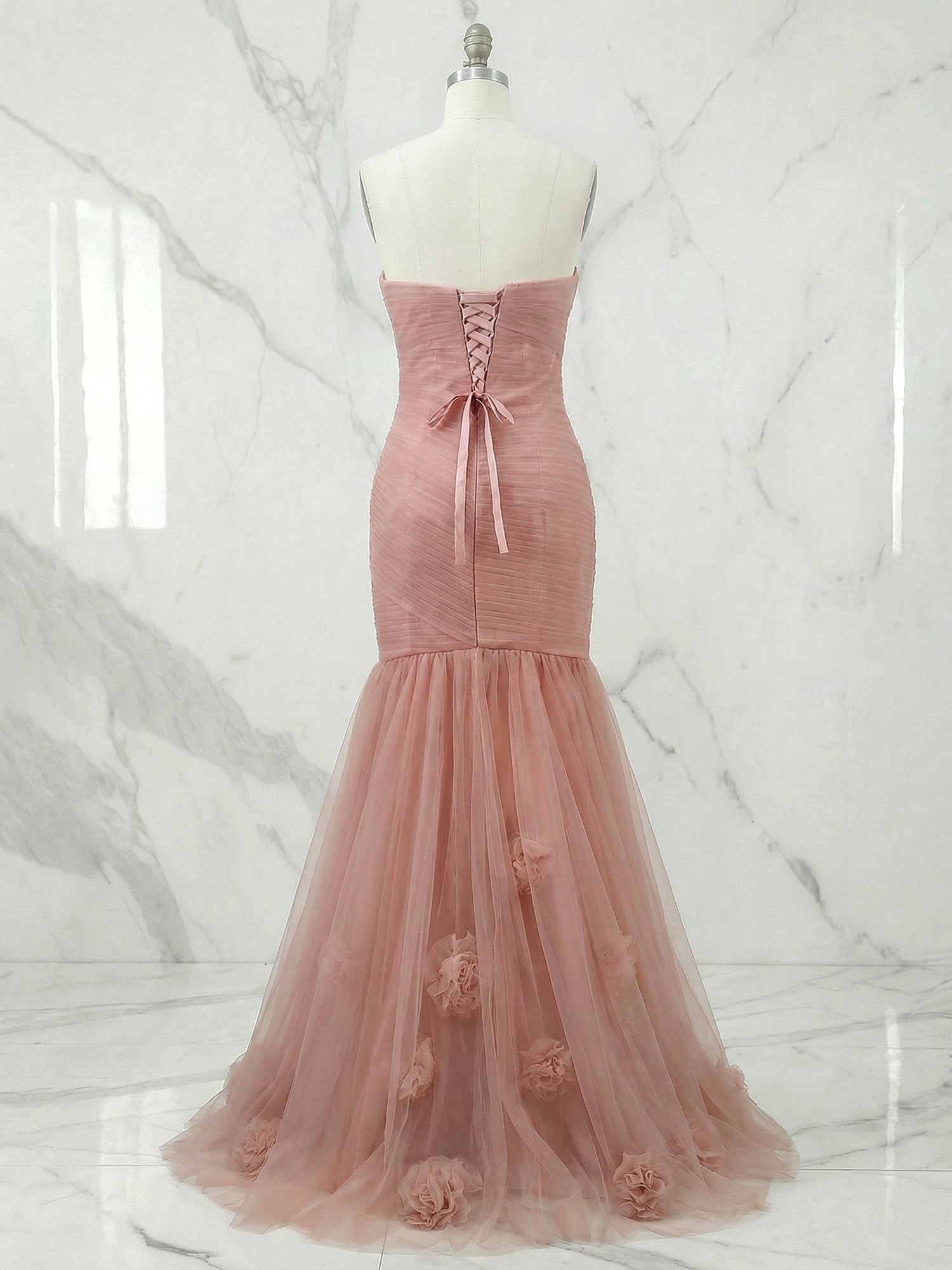 Sweetheart Tulle Pleat Mermaid Evening Dresses with 3D Flower