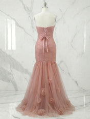 Sweetheart Tulle Pleat Mermaid Evening Dresses with 3D Flower