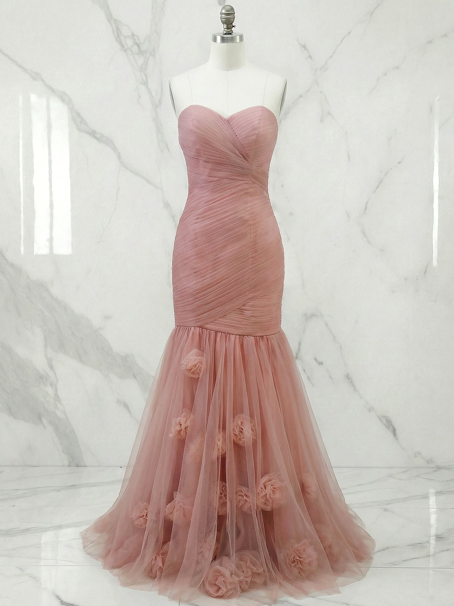Sweetheart Tulle Pleat Mermaid Evening Dresses with 3D Flower