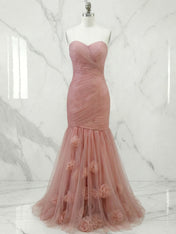 Sweetheart Tulle Pleat Mermaid Evening Dresses with 3D Flower