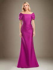 Trumpet/Mermaid Short Sleeves Floor Length Satin Mother Of The Bride Dress