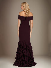 Trumpet/Mermaid Off the Shoulder Sleeveless Floor Length Chiffon Mother Of The Bride Dress With Ruffles