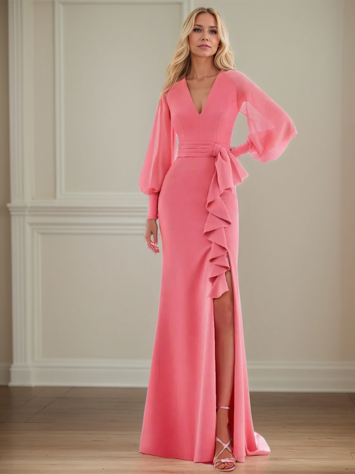 Dianthus Stretch Crepe Sheath/Column V Neck Floor Length Mother of the Bride Dresses