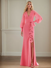 Dianthus Stretch Crepe Sheath/Column V Neck Floor Length Mother of the Bride Dresses