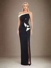 Black Sheath/Column Off The Shoulder Stretch Crepe Mother Of The Bride Dress With High Slit