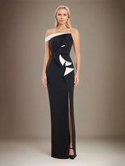 Sheath/Column Off The Shoulder Stretch Crepe Mother Of The Bride Dress With High Slit